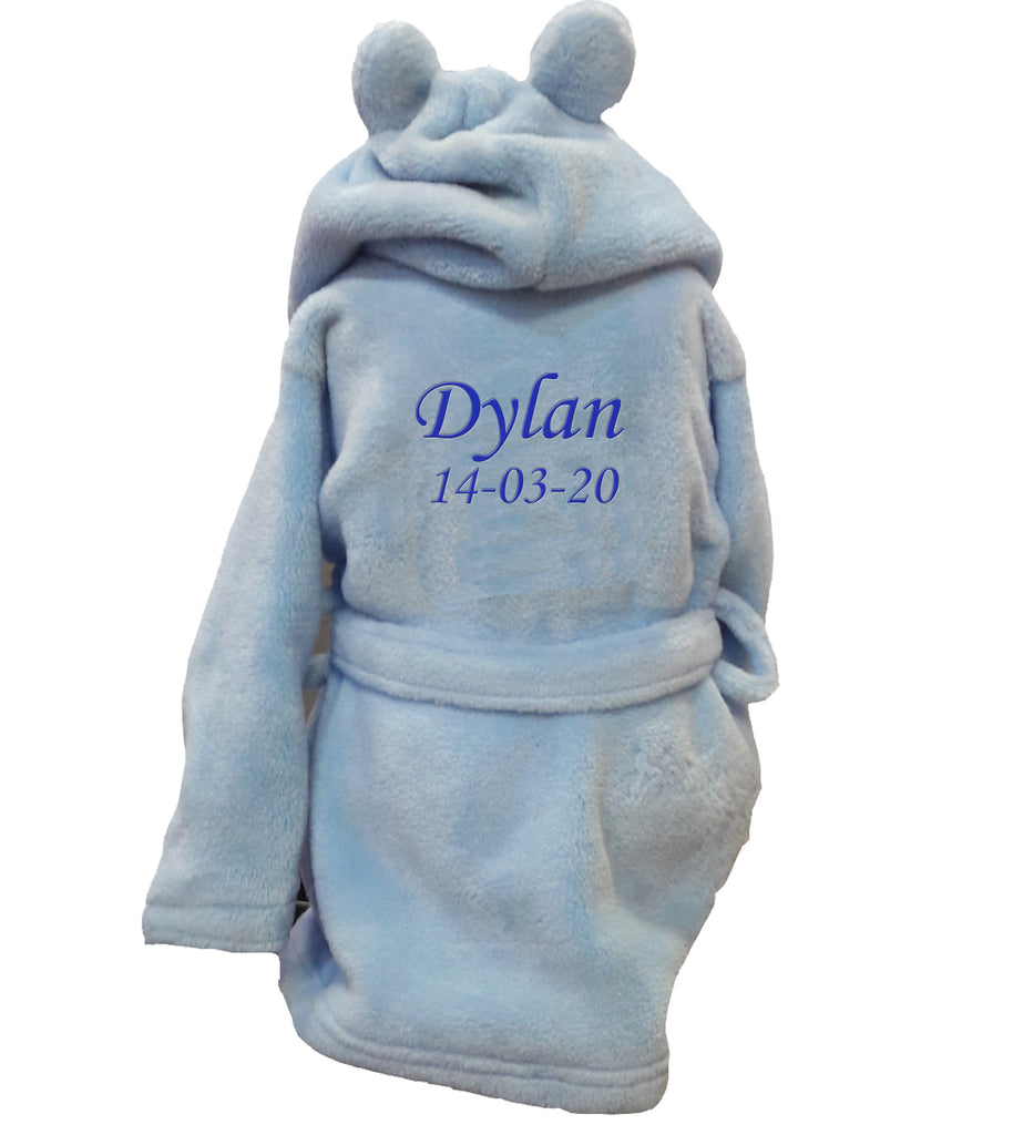 Personalised Blue Baby Bathrobe